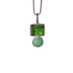 Circle + Square Necklace - VTG Gold-Infused Glass, Chrysoprase