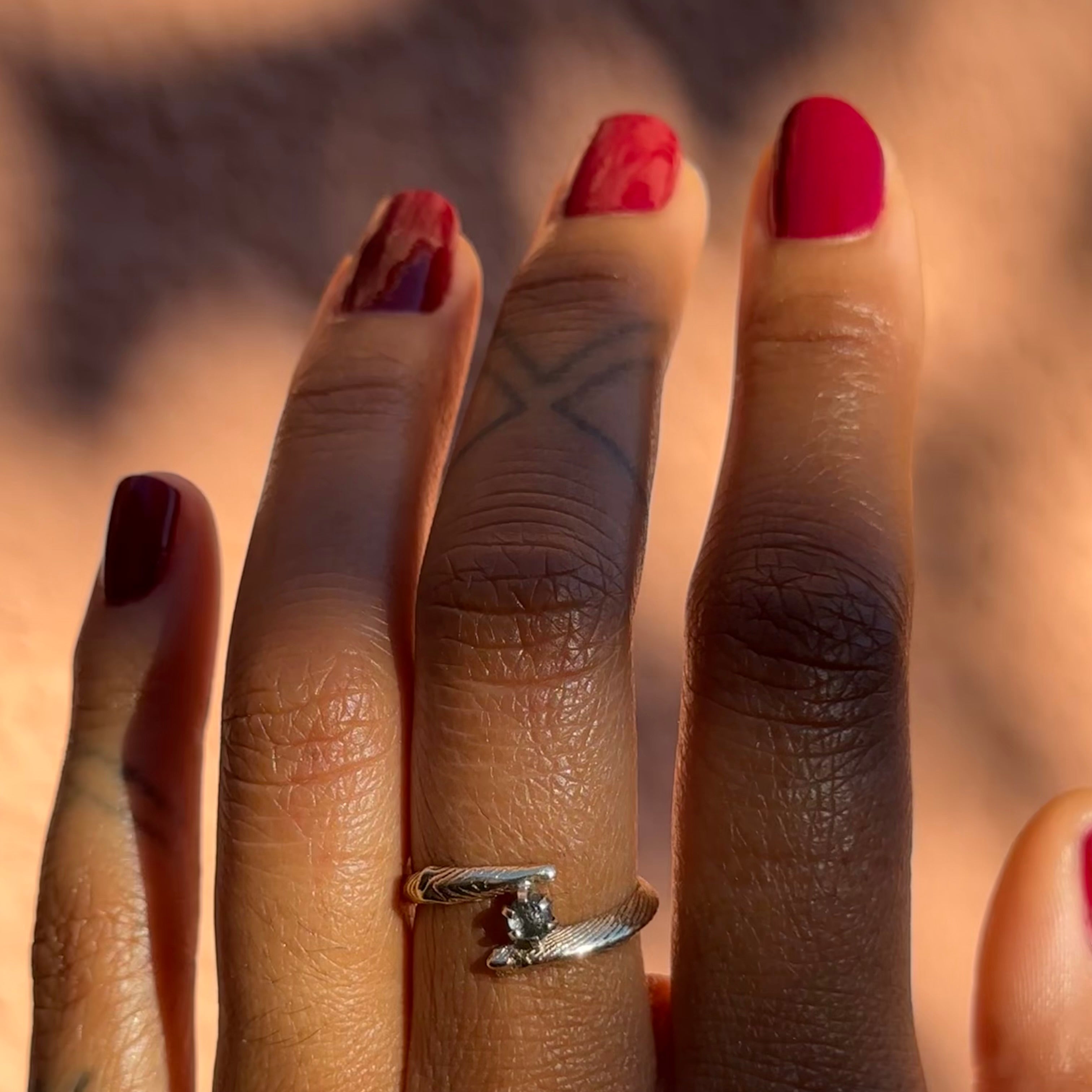 14k Sand + Water Ring + Raw Sapphire - Size 7.5