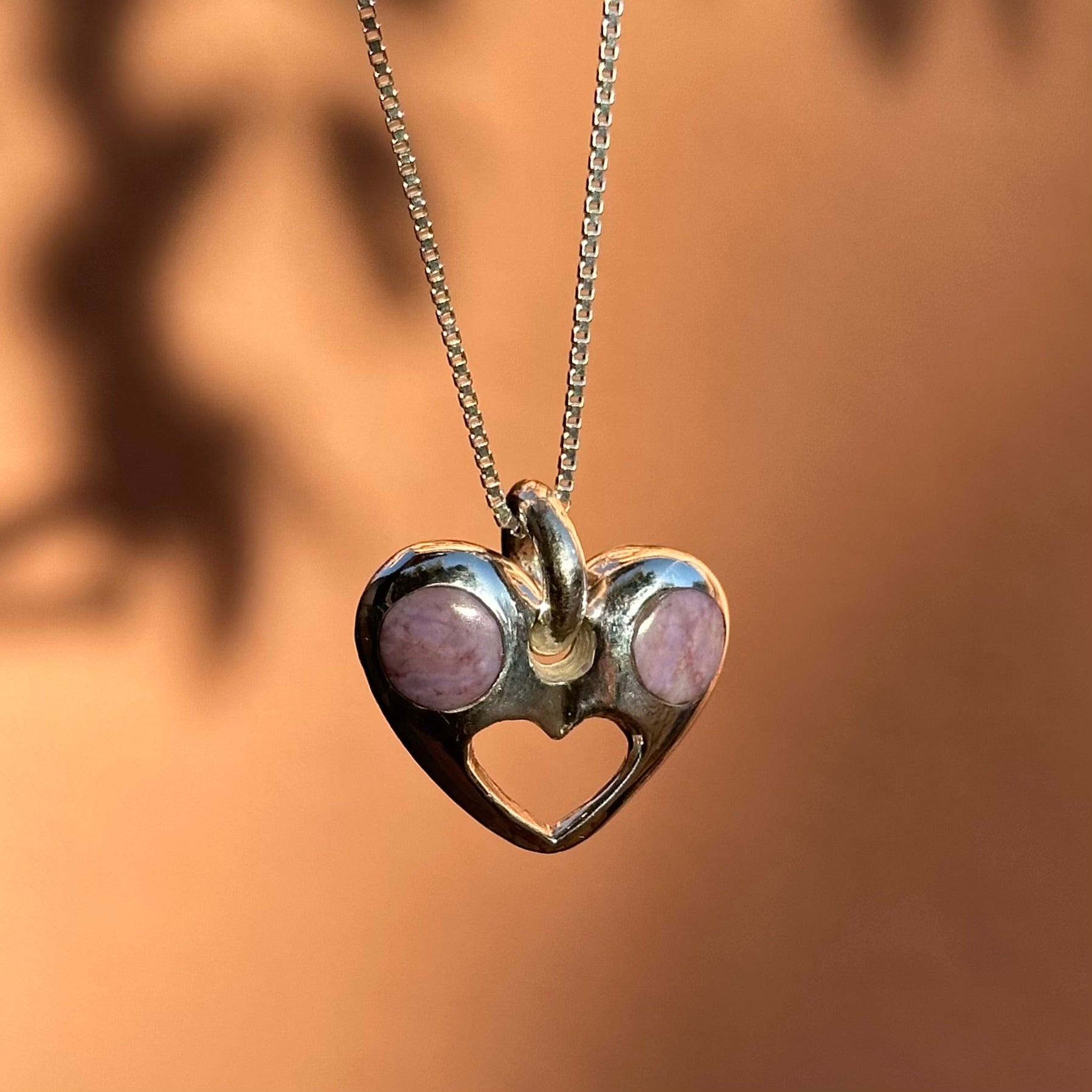 Open Heart Charm with Lavender Jade Inlay