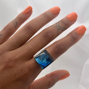 Labradorite Square Ring - Deep Blue - size 7