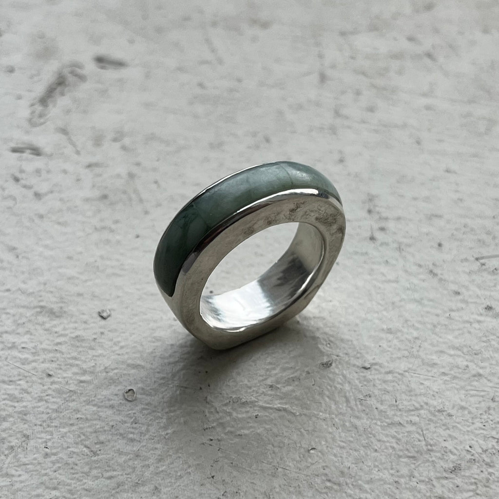 Custom Channel Ring - w/ yellow Jadeite